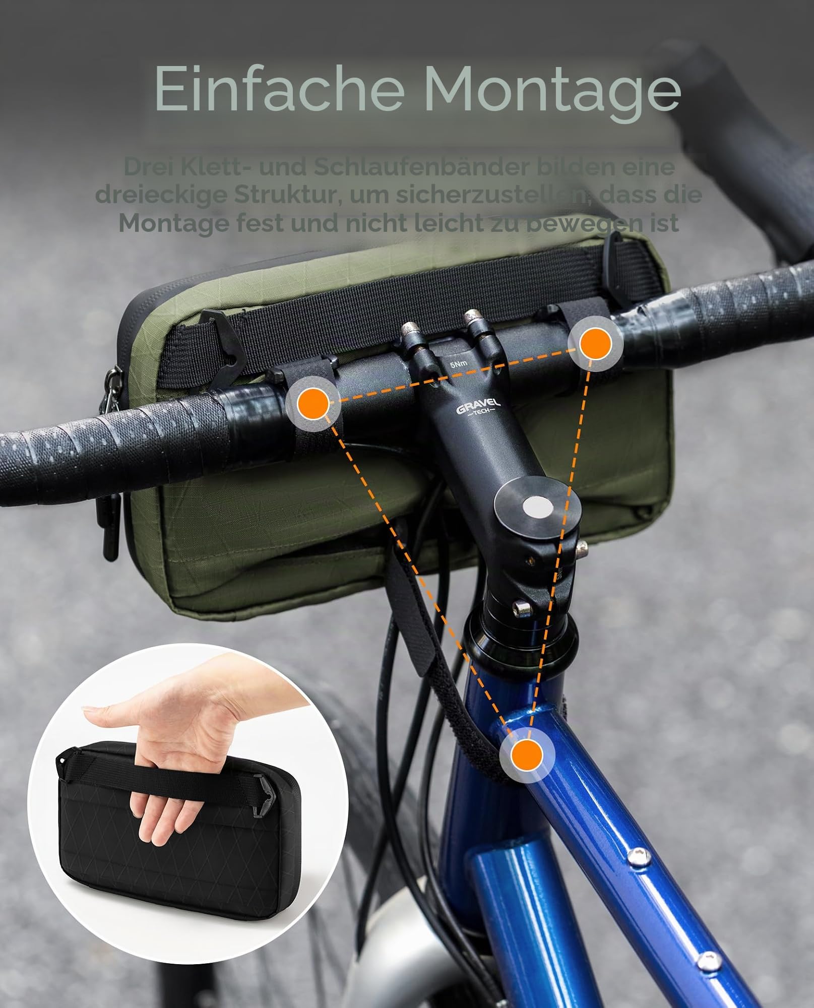 ROCKBROS Lenkertasche Fahrrad, Fahrradtasche Vorne Lenker mit Schultergurt, 2,1L Kapazität, Fahrrad Tasche für Klapprad, Rennrad, MTB, Gravel Bike e Scooter Sport & Freizeit