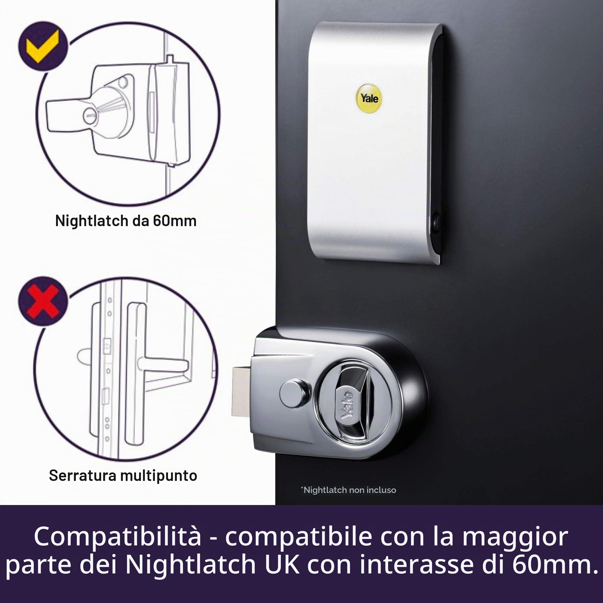 Yale Keyless Connected Ready Smart Door Lock, Smart Living YD-01-CON-NOMOD-SN, Touch Keypad, Pin Code Access Lock, Thumbturn Operation, Nightlatch Satin Nickel