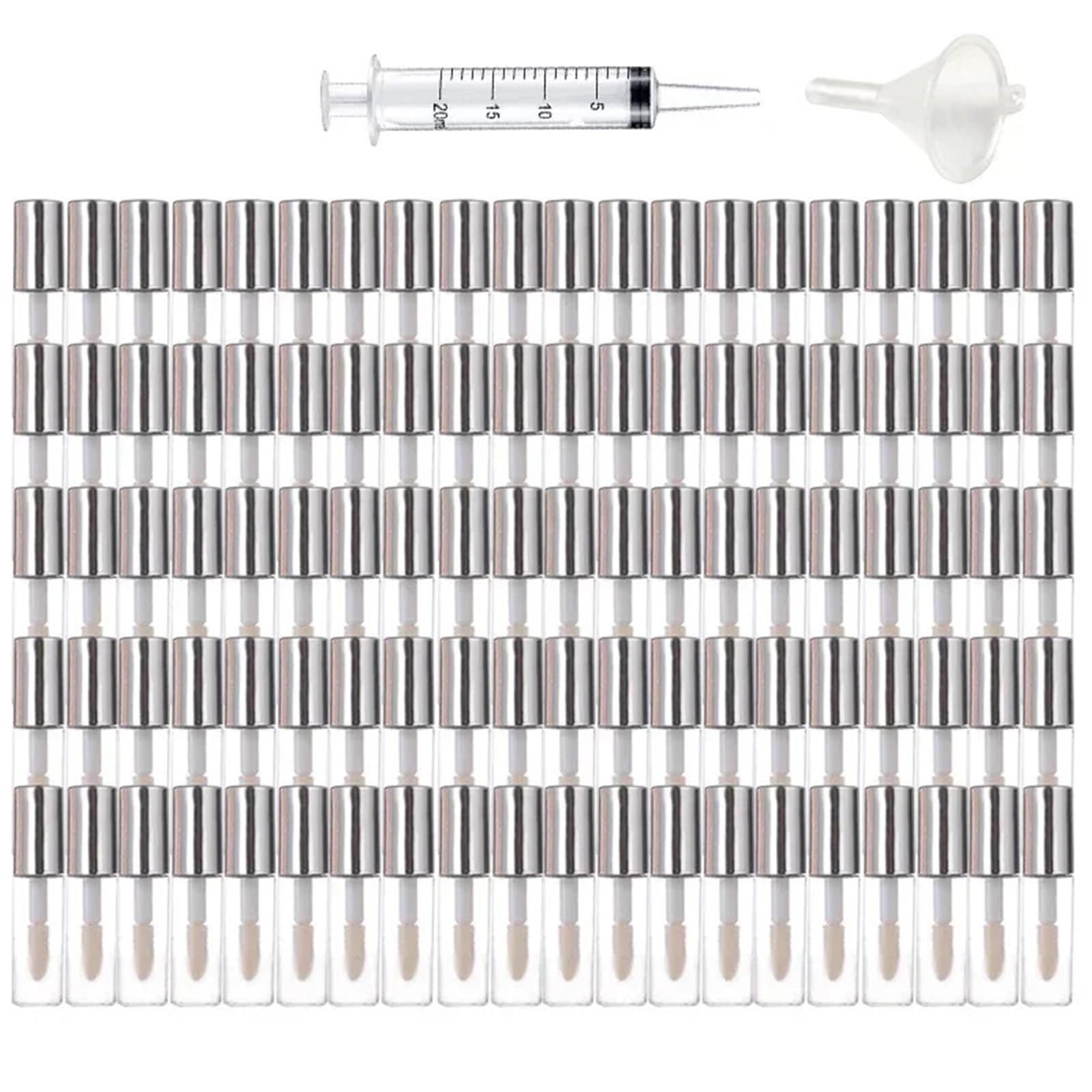 GIUPLOKID Empty Lip Balm Container, Empty Lipstick Tubes With Wand, 1.2ml Multicolor, 100 Pcs(Silver)