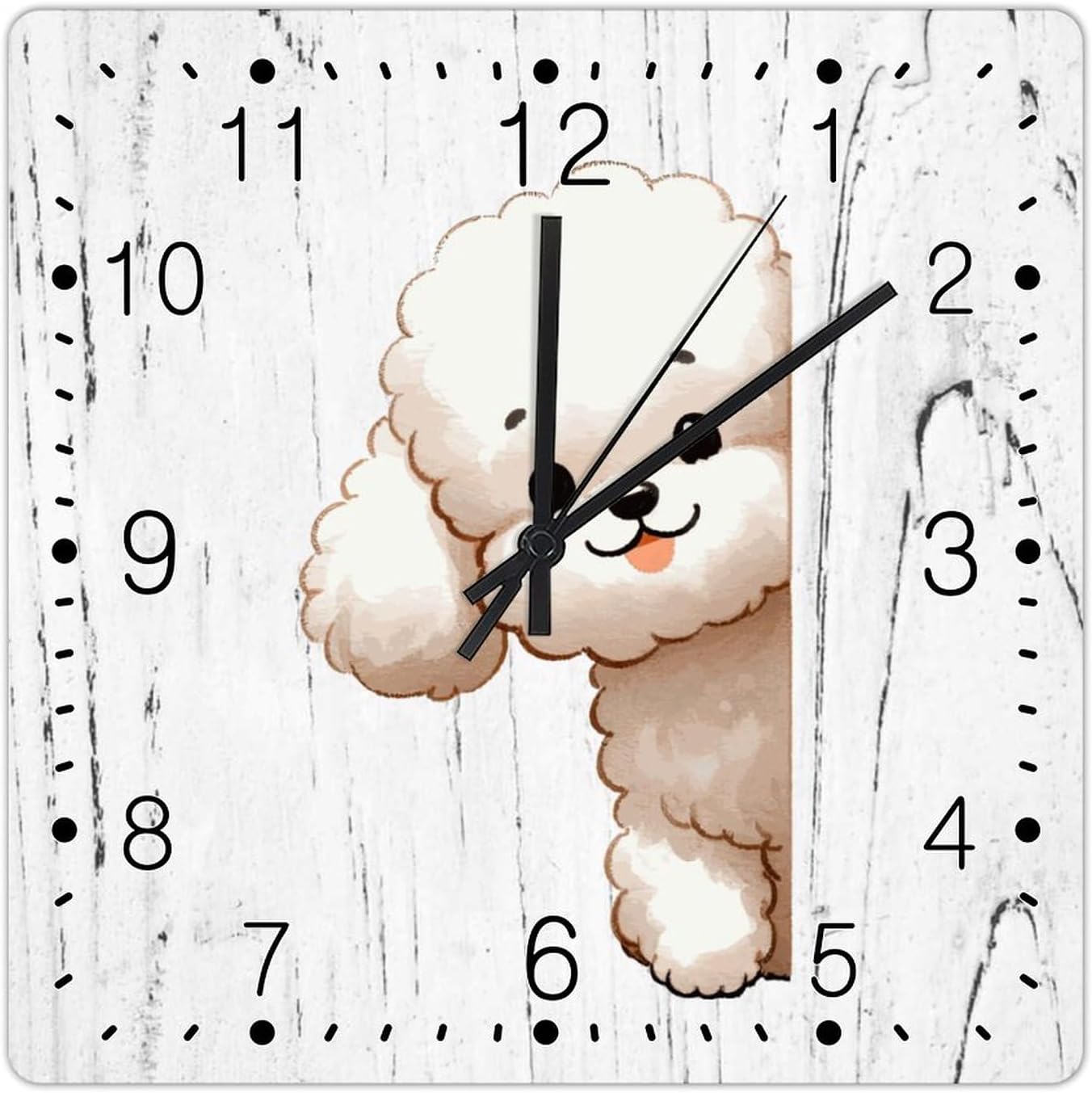 Clocks Poodle Wooden Wall Clock Poodle Dog Peeking ASquare Corner Wall Clocks Non-Ticking Battery Operated Square Clock Pet Owner Gift Clocks for Living Room 12x12in