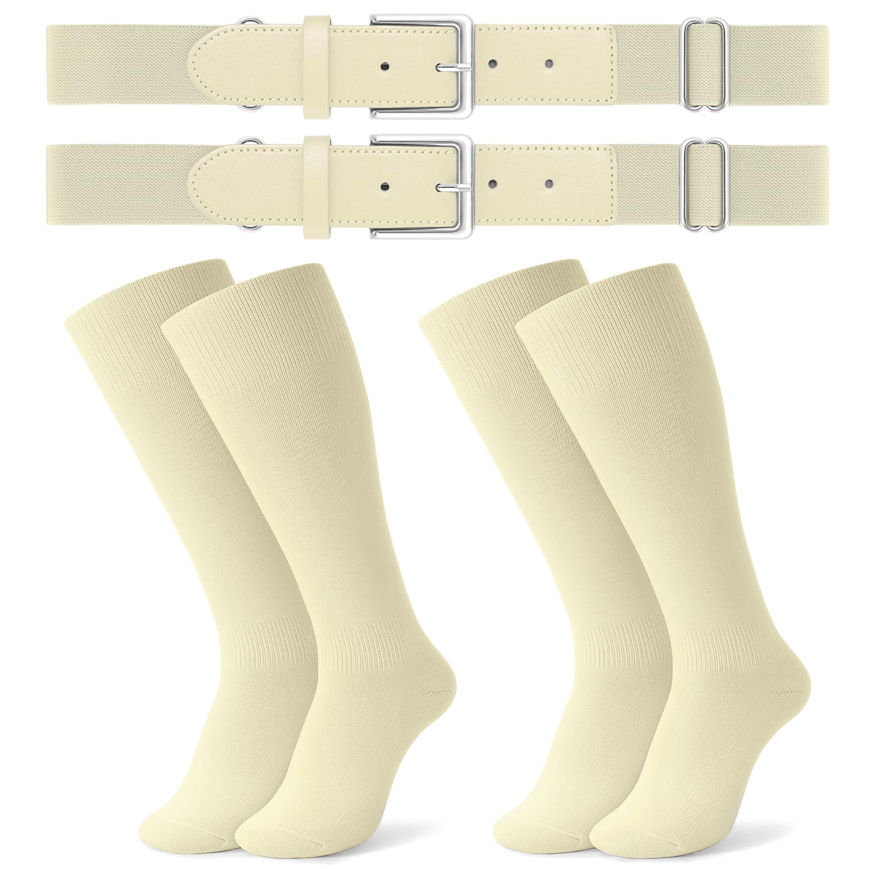 JASGOOD 2 Pack Baseball Socks and Belt Combo Set Softball Socks and Belts Elastic Waist Belt for Youth and Adult Boys