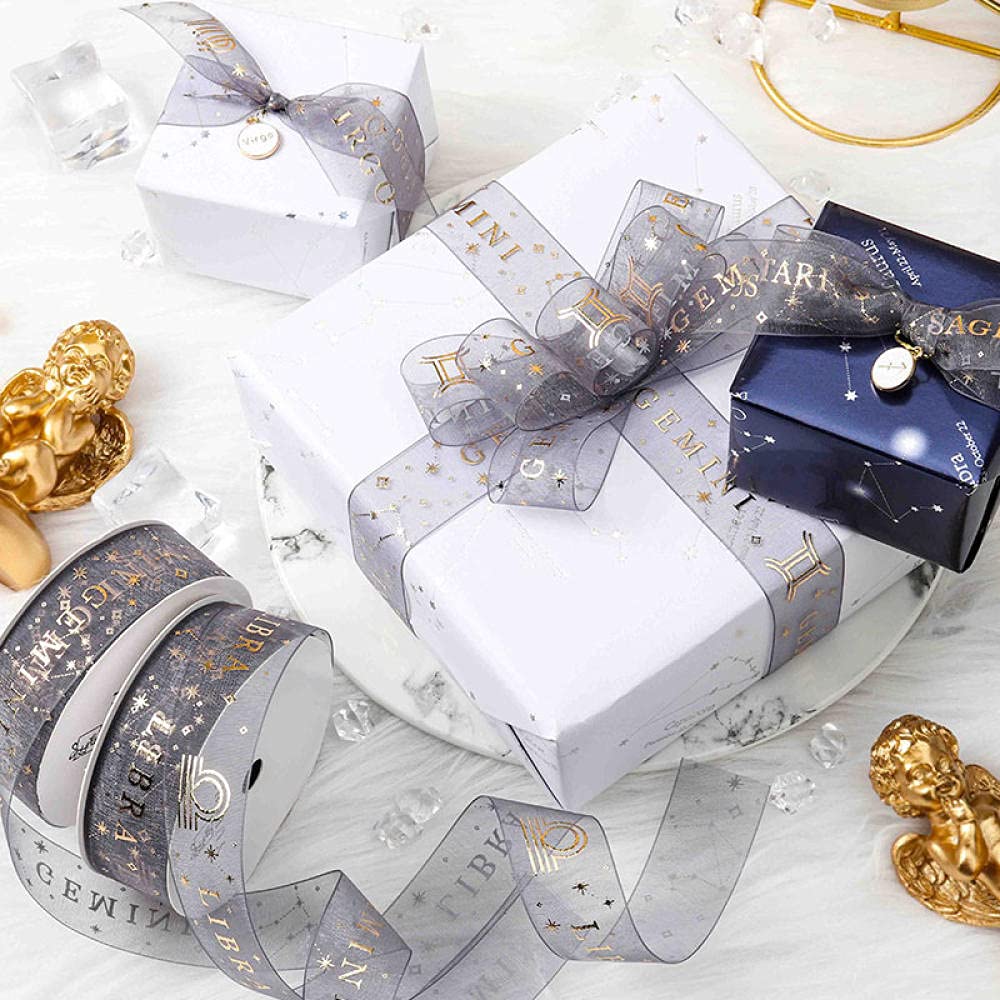 Ribbons For Gift Wrapping Ribbon For Fabric Satin Ribbons Dwanaście Konstelacji Wstążka Prezent Prezent Pudełko Prezent Opakowanie Dekoracja Wstążka Ręcznie Diy Motyl Wstążka-Koziorożec
