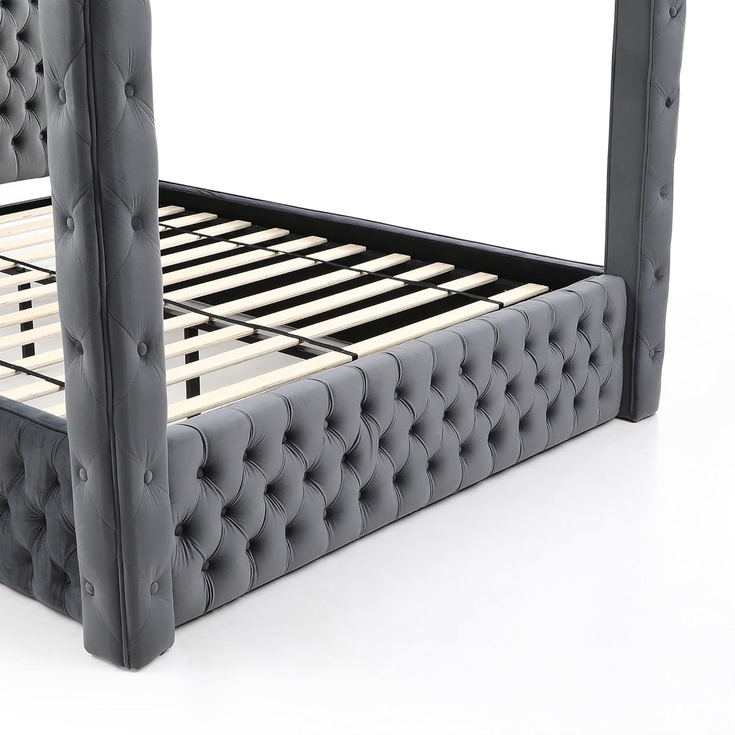 Better Home Products Dream Luxurious Velvet Canopy Bed with Speaker & USB Connection (Gray, Queen)