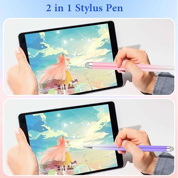 Stylus Pens for Touch Screens, High Precision Magnetic Disc Universal Stylus Pen for iPad, 2-in-1 iPad Pen Compatible with Nintendo Switch/iPhone/iPad/Android Tablets and so on(Pink/Purple)