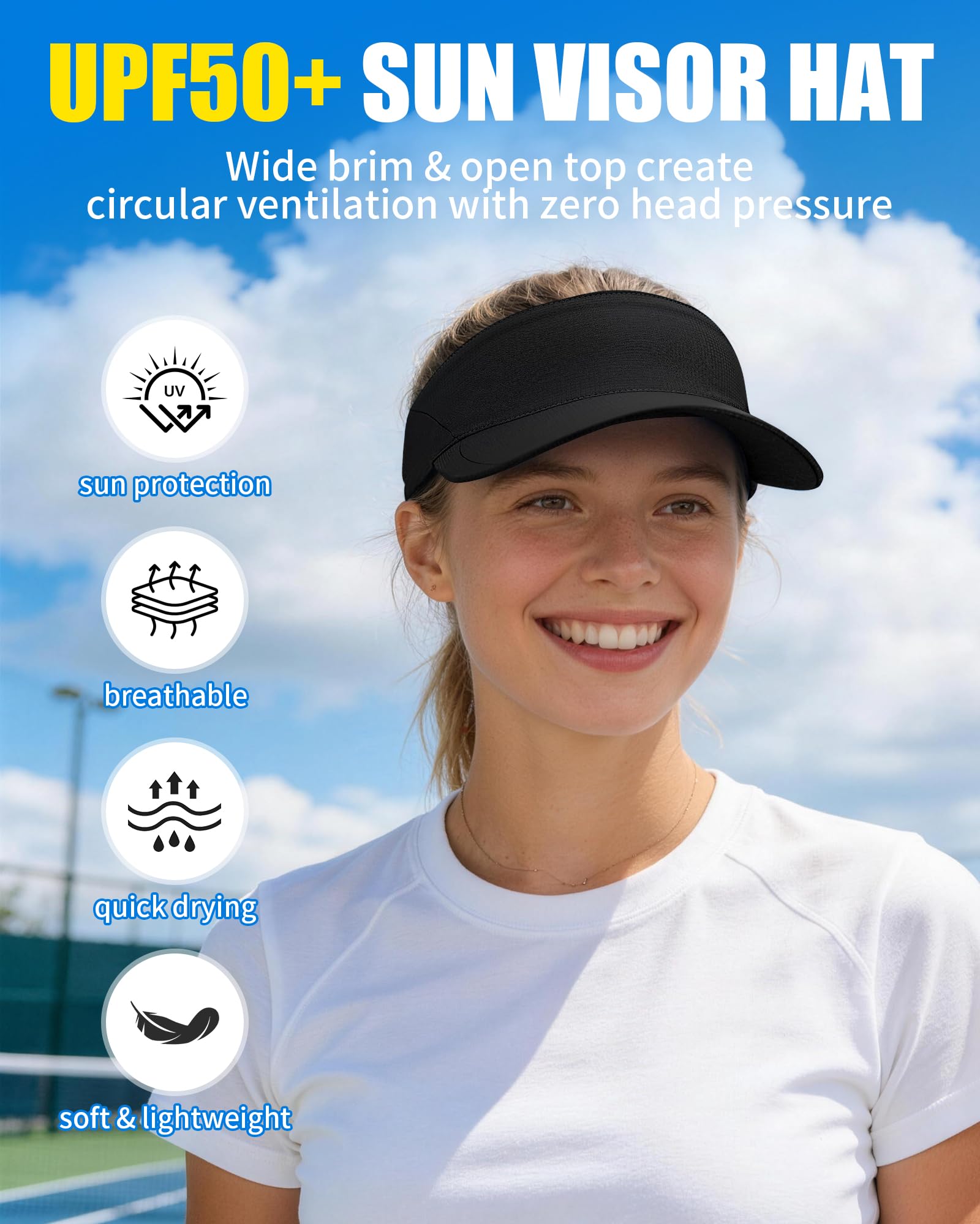 Taximi Sports Sun Visor Hats for Women Men, Adjustable Breathable Cooling Athletic Visors for Tennis Golf Running Pickleball — view 2