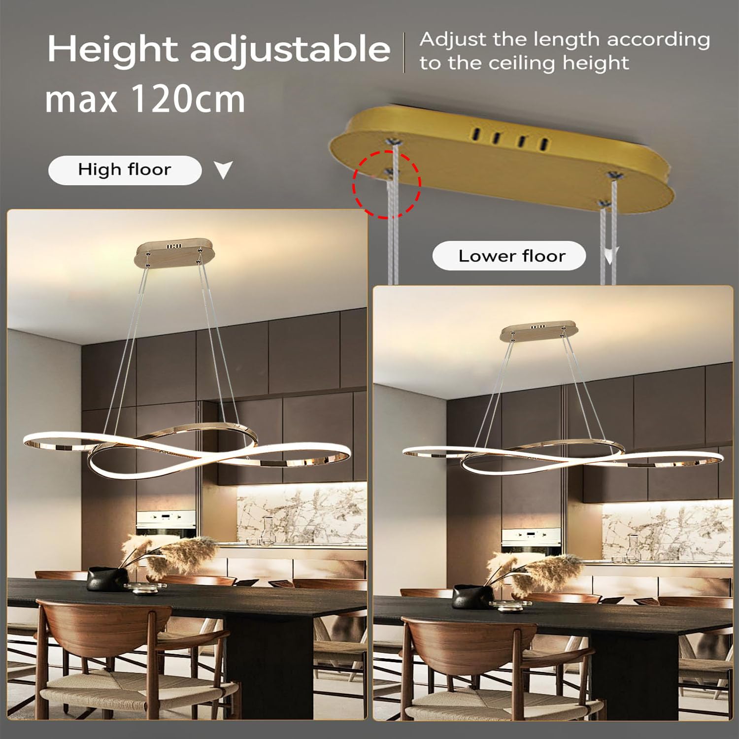 ASJK nowoczesne lampy wiszące led żyrandole do salonu,żyrandol led z pilotem ściemniania za pomocą pilota, akrylowa lampa wisząca do kuchni, jadalni i salonów. Złoto