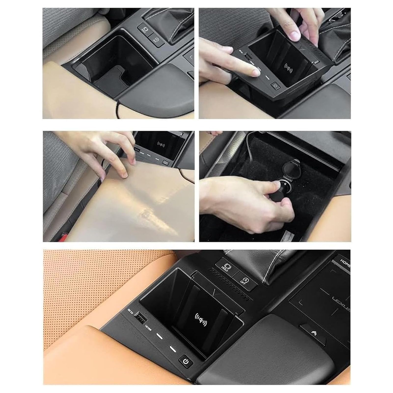 Cargador De Coche Inalámbrico para Lexus ES 2018-2022 Panel De Accesorios De Consola Central,Cargador De Teléfono De Carga Rápida Qi De 15 W Con Puertos USB para Cualquier Teléfono Habilitado p
