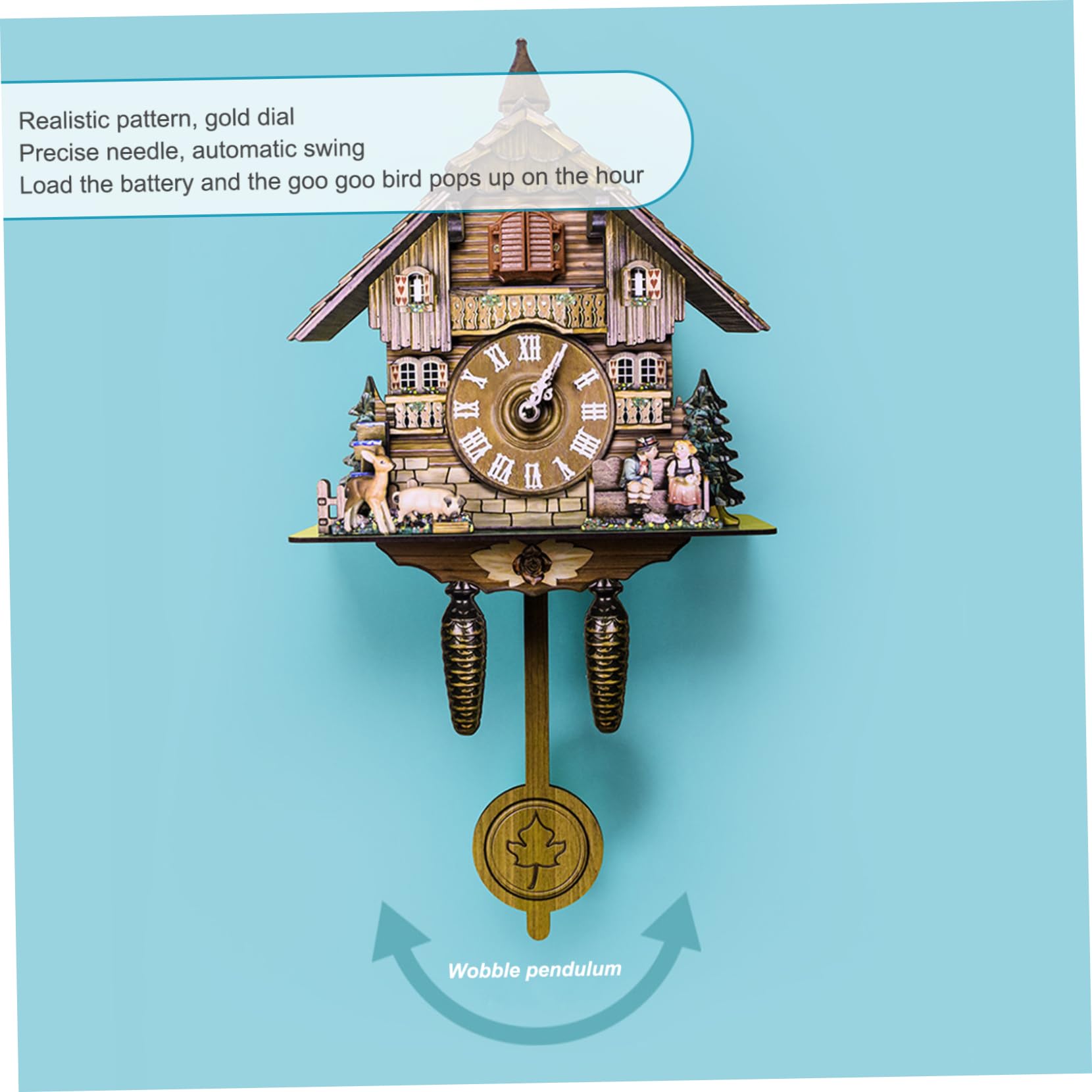 Reloj de Cuco Vintage de Madera con Ave que Trabaja, Péndulo Colgante, Ajustable con Botón
