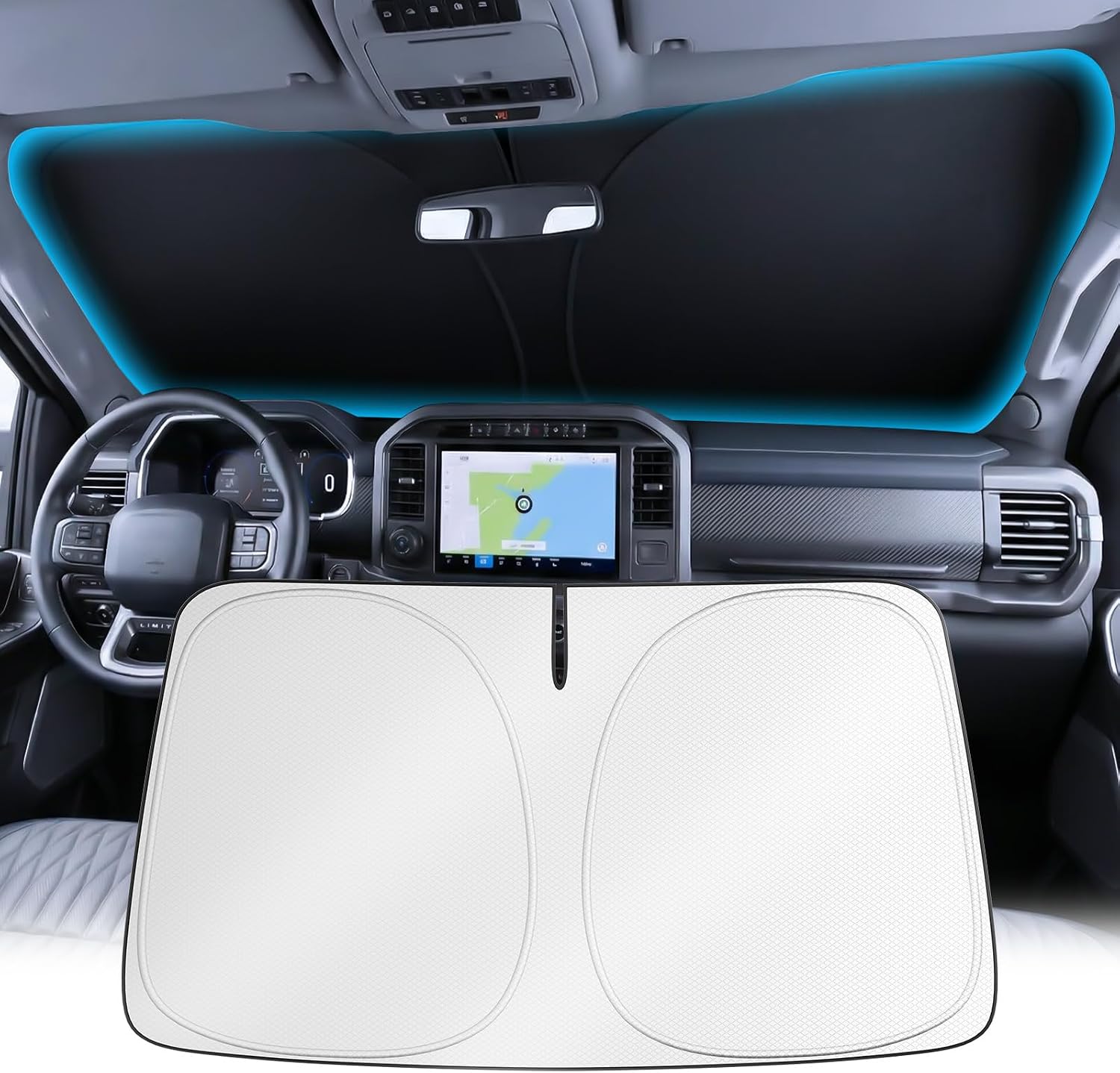 Wigoo 2026 Upgrade Car Windshield Sun Shade [100% Light Block, Effective Heat Insulation] Foldable Heat Insulation Interior Sun Visor with Storage Bag, XXL(75"x37")