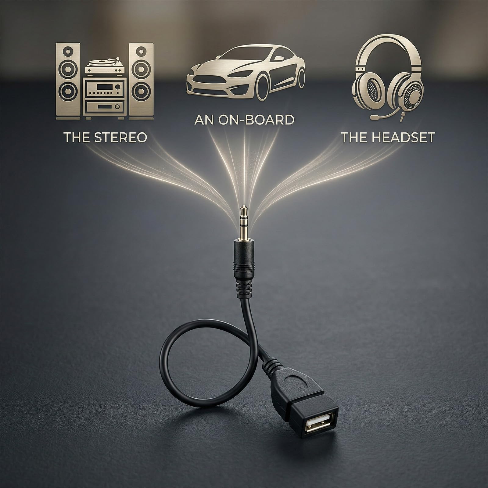 TNSLAND - Set da 2 adattatori USB con jack, adattatori audio AUX da 3,5 mm (da jack a presa USB), OTG plug-and-play per autoradio, impianti audio per auto e lettori CD/DVD – nero