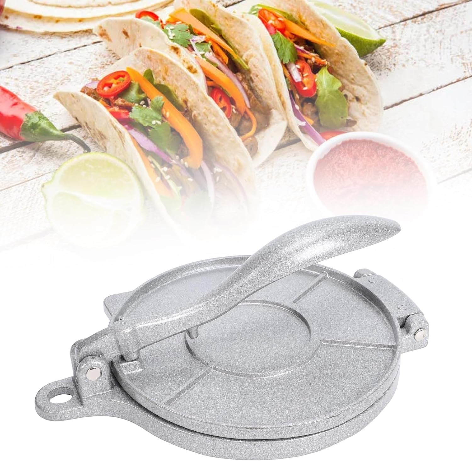 Manual Tortilla Press, 8.7" Aluminum Alloy Dough Maker Flatbread Pataconera with Oil Brush, for Tacos Dumplings