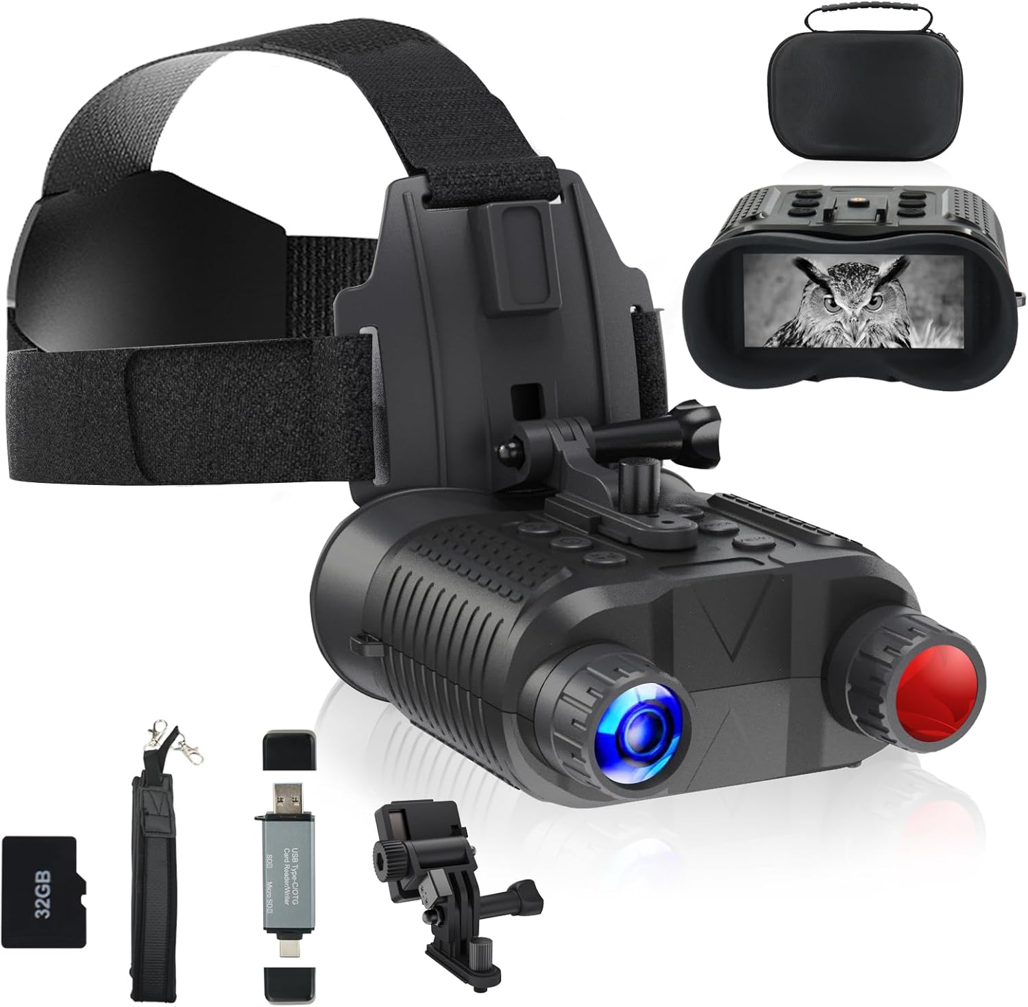 Head-Mounted Night Vision Goggles - lovpo Rechargeable Digital Infrared Night Vision Binoculars 1312FT 2.7" Screen Night Vision Goggles with Head Strap &32GB SD card and Card Reader for Hunting,Adults