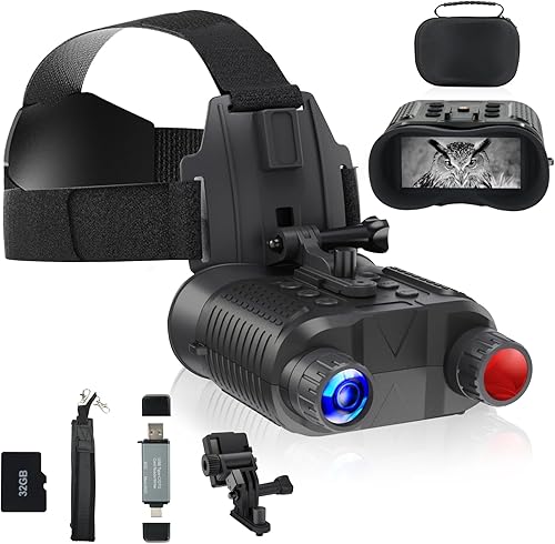 Gafas de visión nocturna montadas en la cabeza, prismáticos digitales recargables de visión nocturna infrarroja de 1312 pies y 2.7 pulgadas, con