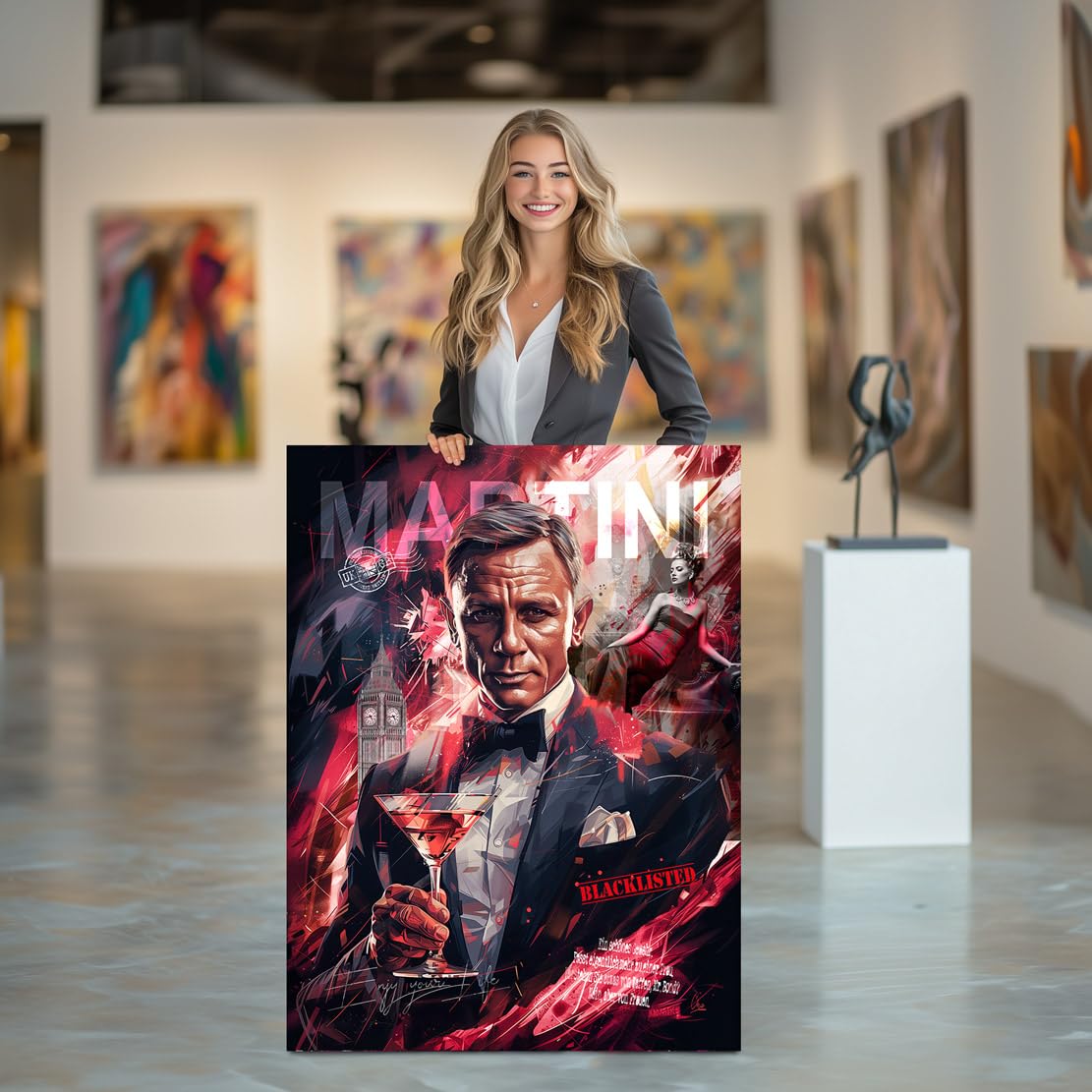 Kunstgestalten24 | James Bond Martini Pop Art Leinwand-Bild | Leinwandbild mit Echtholz-Keilrahmen | Wandbild Gemälde Kunst Art | Hochwertige Kunstdrucke | XXL Bilder auf Leinwand
