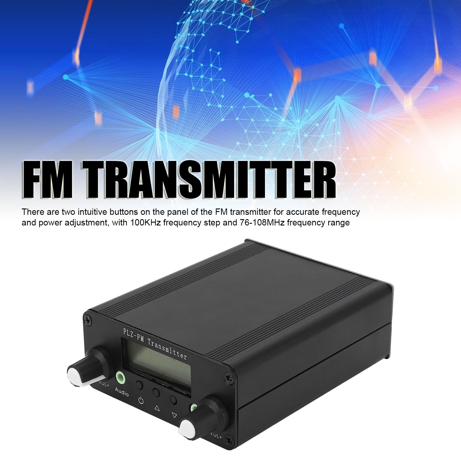 Transmisor FM de 12V - 76-108MHz, Transmisor de Modulación de Frecuencia Estéreo de 1W/5W con Conector de Audio de 3.5 Mm, Rango de hasta 10 Km