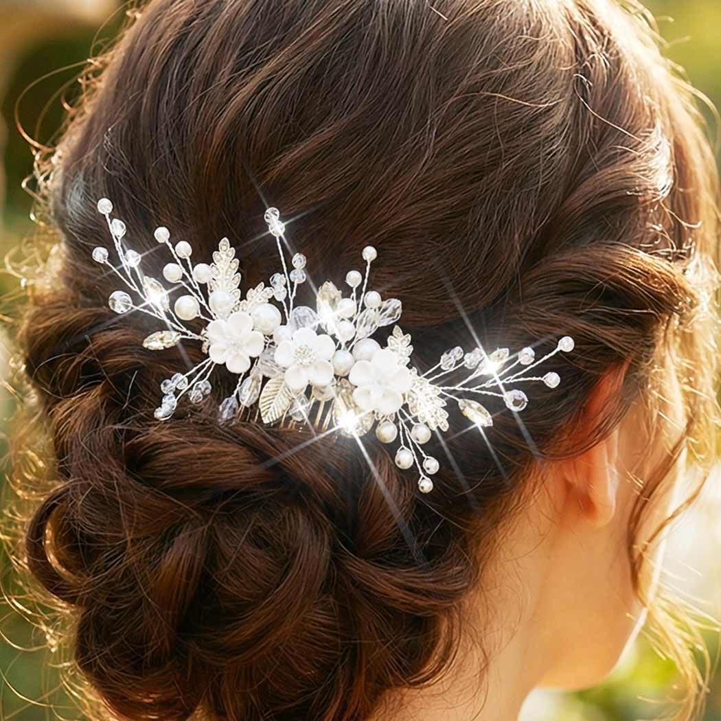 Bridal Hair Comb Silver Wedding Hair Accessories Pearl Hair Clips for Women