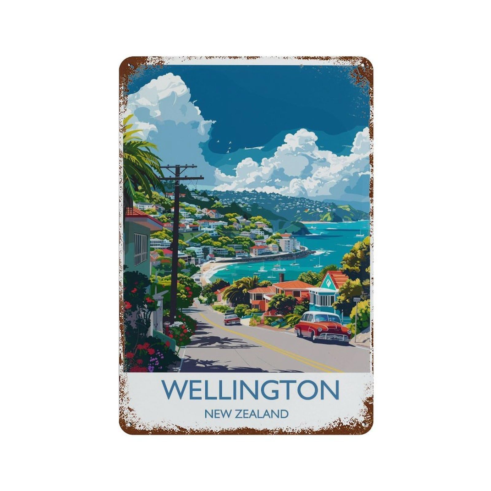 xiaoxiaoshen Wellington Travel of New Zealand Lovers Gift Wall Decor Art Metal Tin Poster Modern Home Decor Art Home Bar Shop Decorations Vintage Sign 30x20cm
