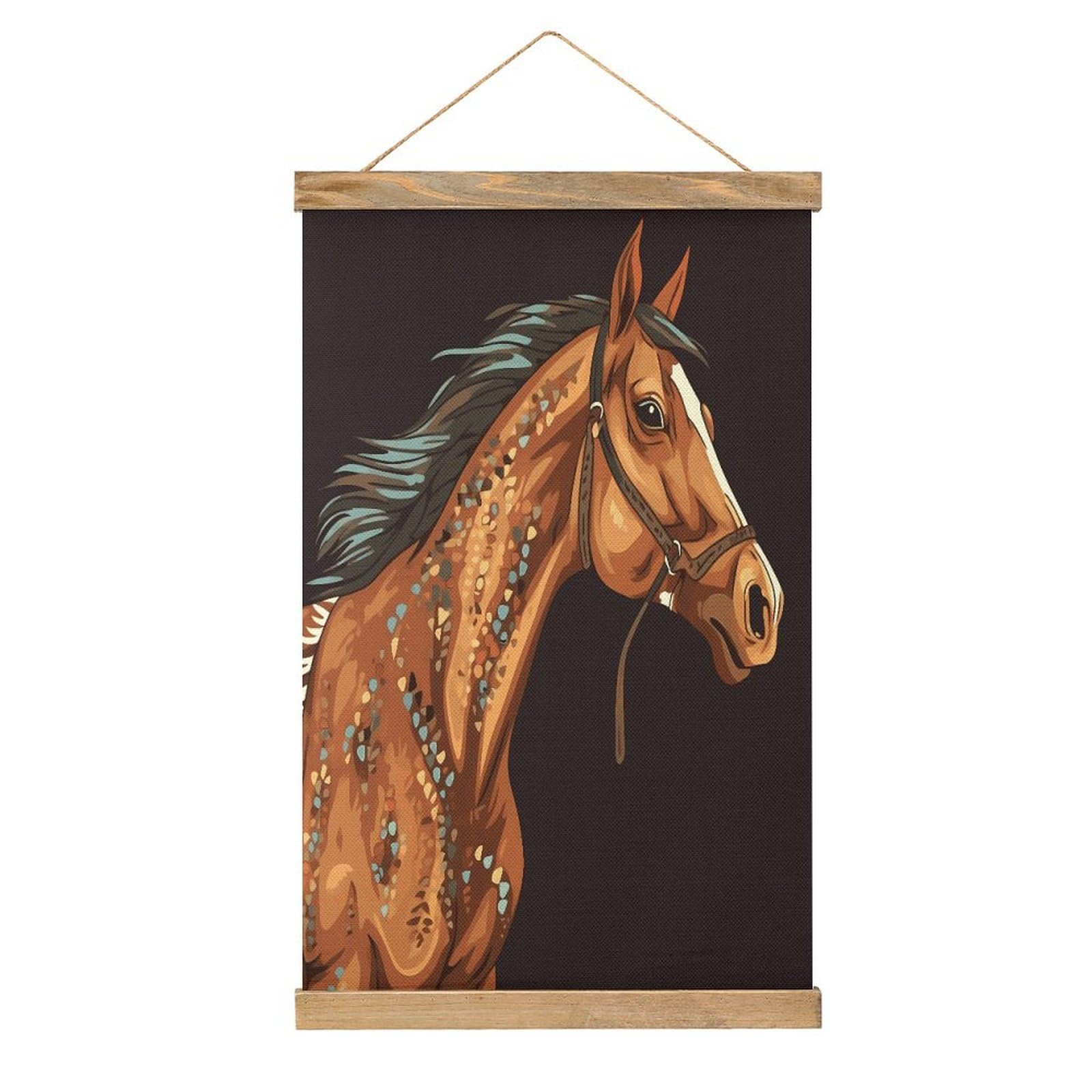 JTREHY Brown Horse Linen Hanging Painting Vintage Poster Wall Art Prints Personality Style Wall Hanging Poster for Living Room Office Bedroom Decor Frame 13.2 X 20.47 Inch