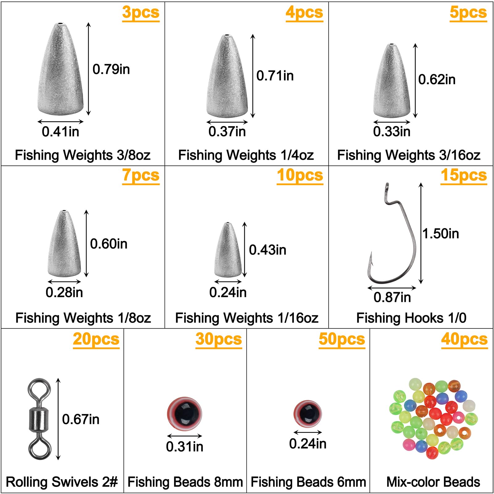 184pcs Texas and Carolina Fishing Rig Bass Fishing Bullet Sinkers Worm Weights Beads Hooks Rolling Barrel Swivels Fishing Accessories Tackle Kit