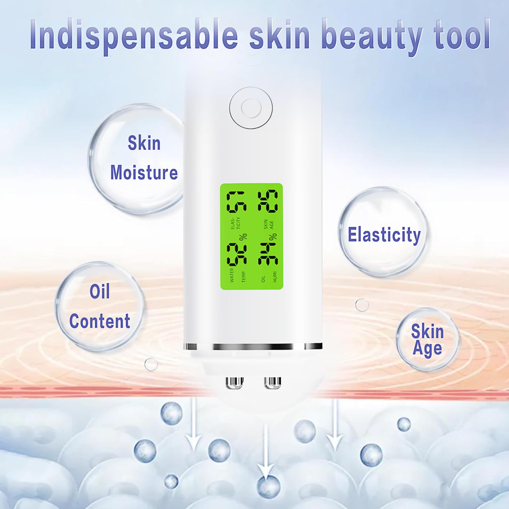 Testeur d'hydratation pour la peau, testeur d'hydratation de la peau, Testeur d'humidité rechargeable LCD Digital Tester Skin Skin Oil Content Analyseur de soins Face Care Tool pour Beauty Salon Spa