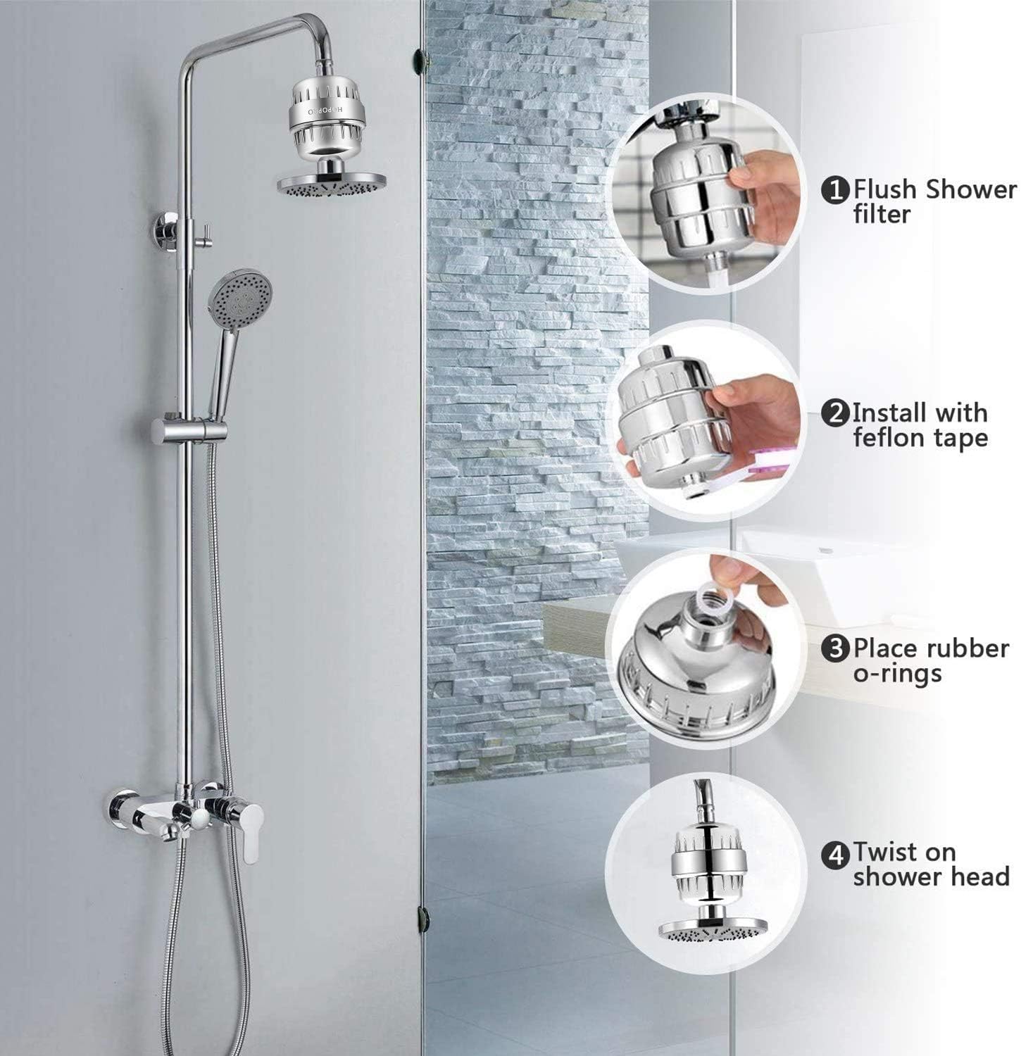 18 Stage Shower Filter HOPOPRO High Output Universal Shower Head Filter Chlorine Filter Hard Water Filter Water Softener Showerhead Filter Remove Chlorine Fluoride Heavy Metals Sediments Impurities - - 