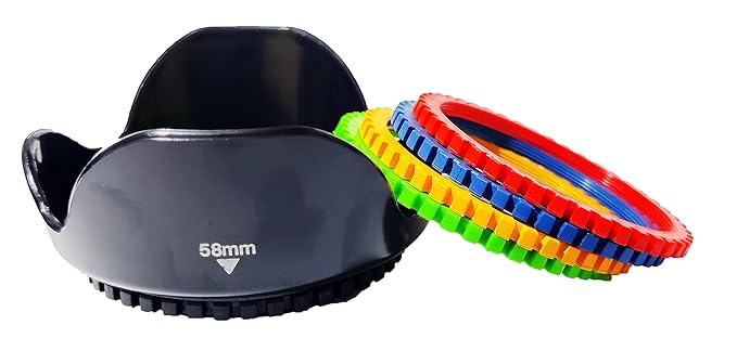 Shomex 58MM Reversible Flower Lens Hood for All 58 mm DSLR Camera Lens with Four Multicolor Adjustable Rings(Yellow, Red, Green, Blue)