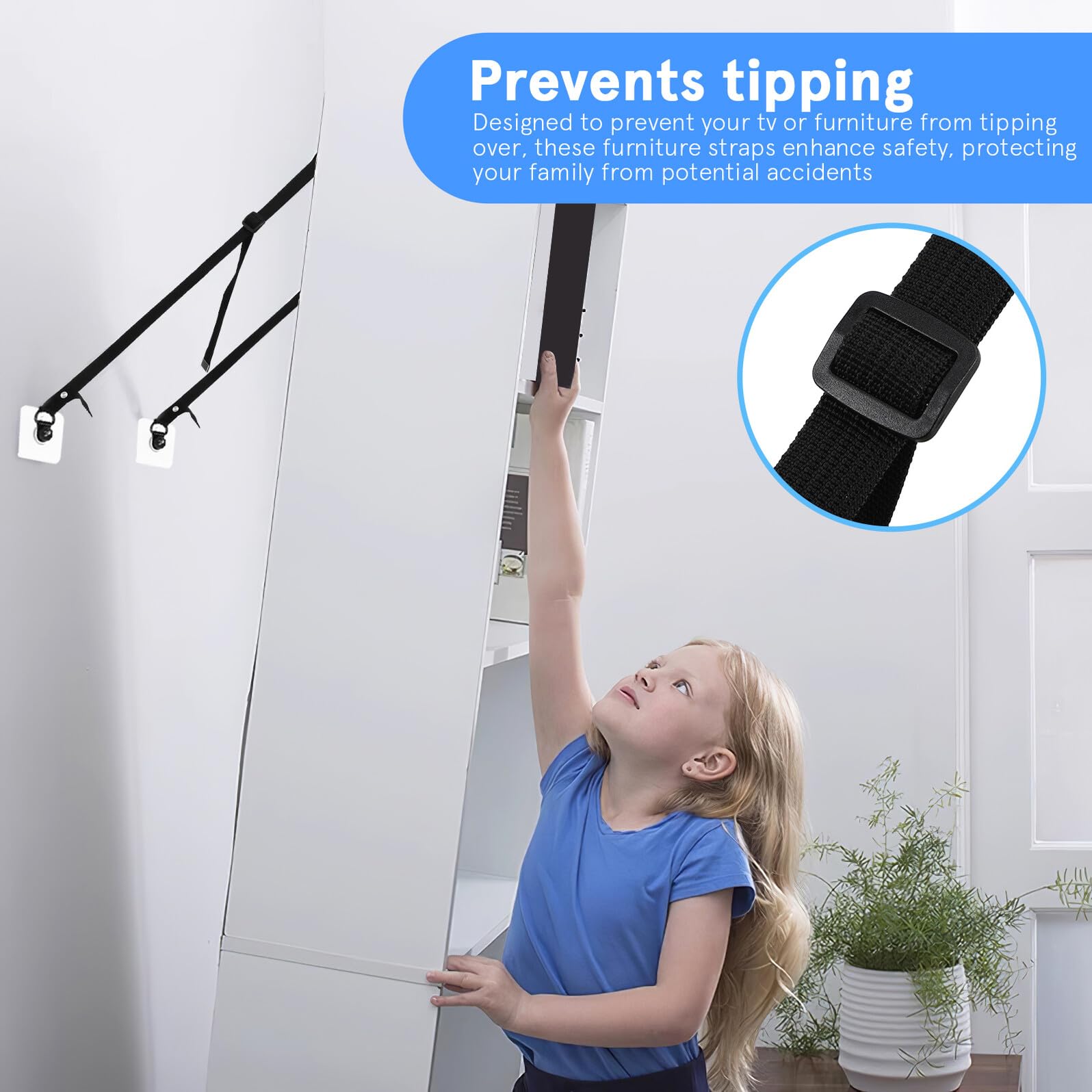 6 Piezas Correas de Seguridad para Muebles Ajustables Cintas Antivuelco para Tv y Gabinetes Anclajes para Protección Infantil Previenen Caídas de Televisores y Cómodas