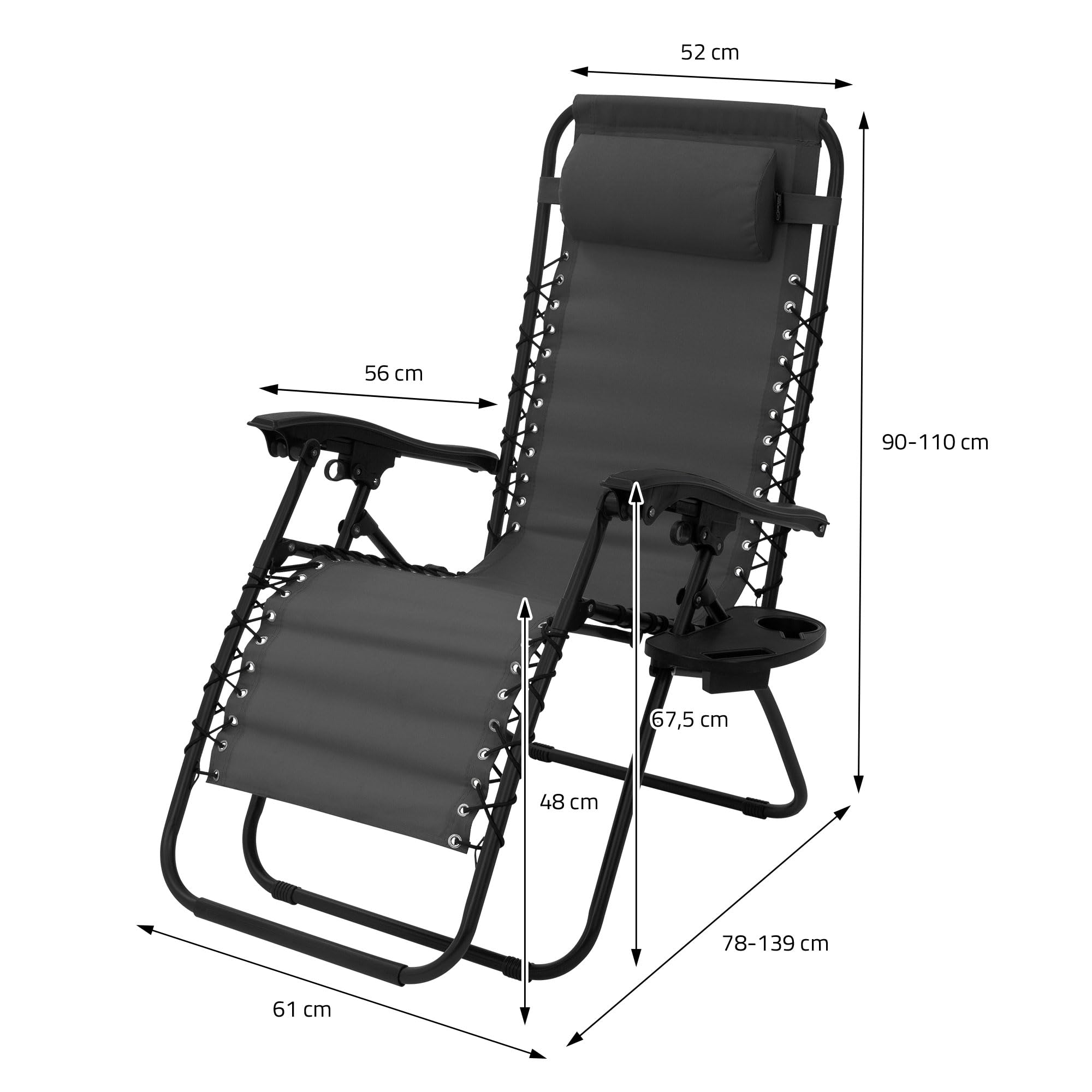 ML-Design Sedia a Sdraio da Giardino Tessuto Oxford 600D Antracite Reclinabile Portabevande e Scomparto per Telefono Cuscino Incluso Telaio in Acciaio Lettino Gravità Zero da Spiaggia con Braccioli