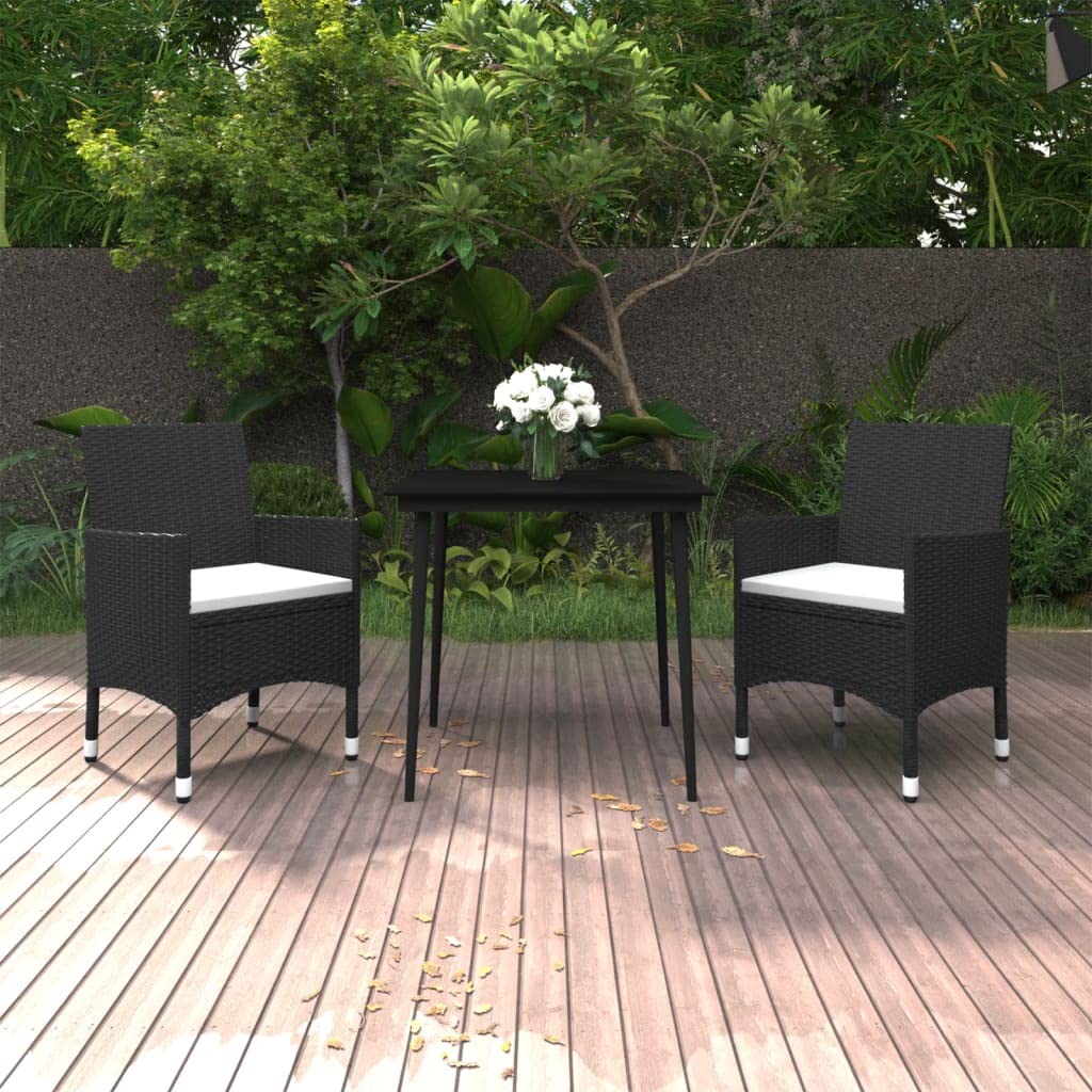 KCCKOM Garden Furniture Set 3 Piece Patio Dining Set with Cushions Poly Rattan and Glass