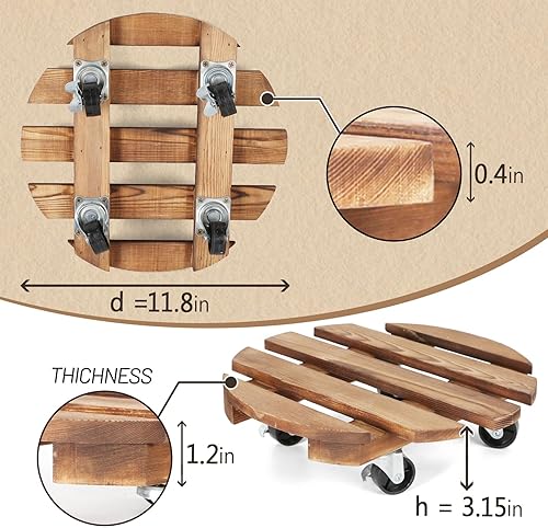 Miniatura 2 de Paquete de 2 soportes para plantas con ruedas, organizadores para plantas con ruedas deslizantes suaves bloqueables de 360, duradero, resistente,