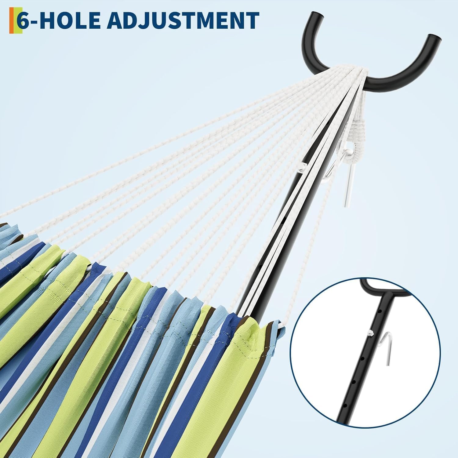 Double Hammock with Space Saving Steel Stand Included-2 Person Camping Hammock with Carry Bag, Outdoor Portable Hammocks, 450lb Capacity Standing Hammocks for Garden Yard(Blue and Green)