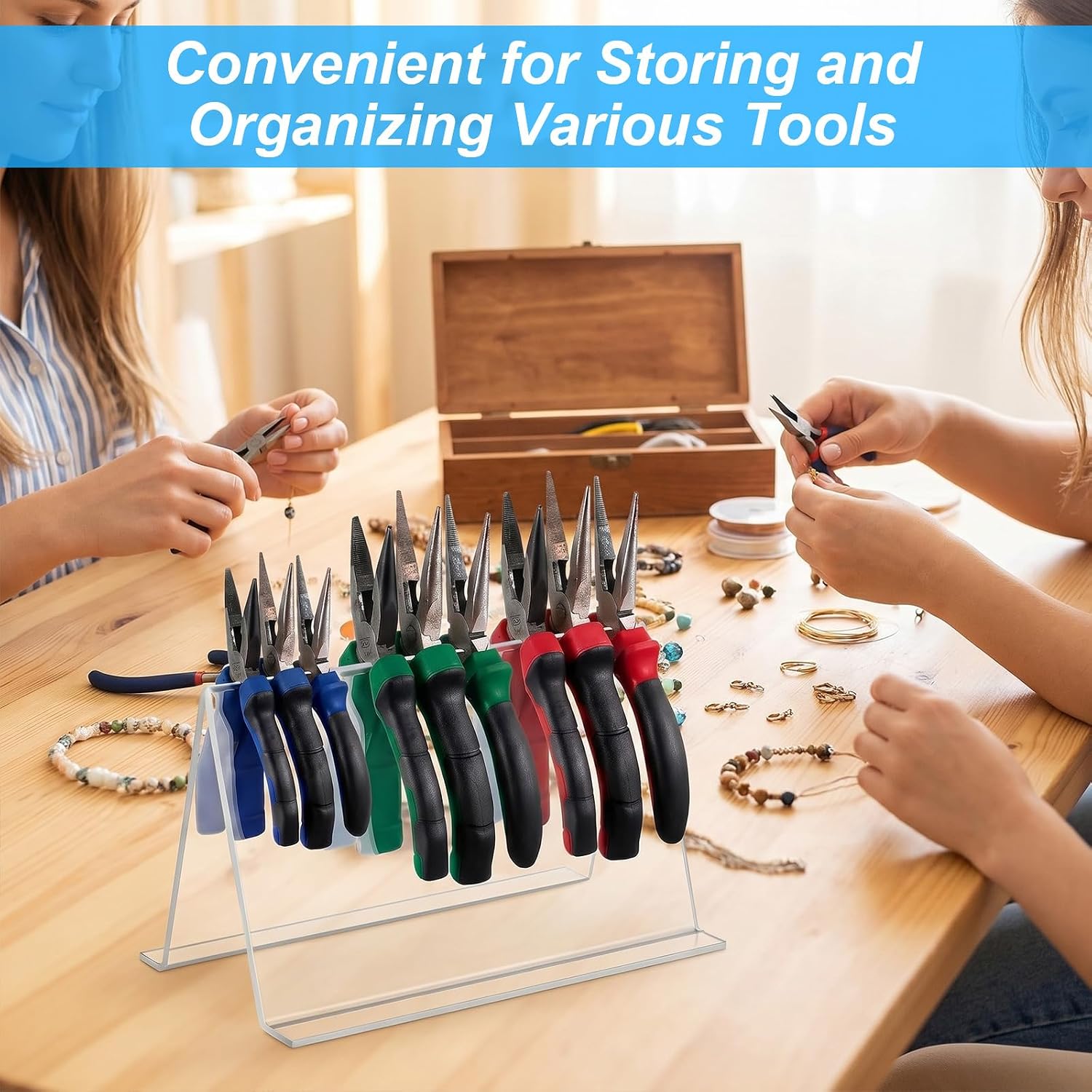3 Pcs Acrylic Pliers Organizer Rack – 8” x 4” x 5” Transparent Jewelry Tool Holder, Desktop Stand for Workbench, Studio, and Craft Storage