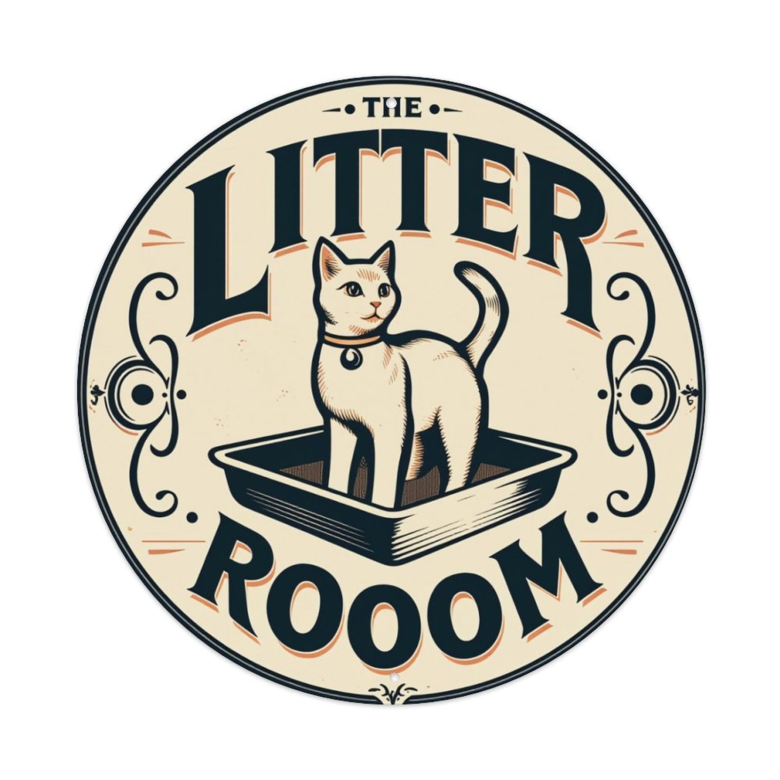 Cat In Litter Tray Sign Round Tin Sign Retro Metal Sign for Cafe Bar Pub Home Game Room Gym Club Wall Decoration Vintage Metal Poster 8x8 Inch
