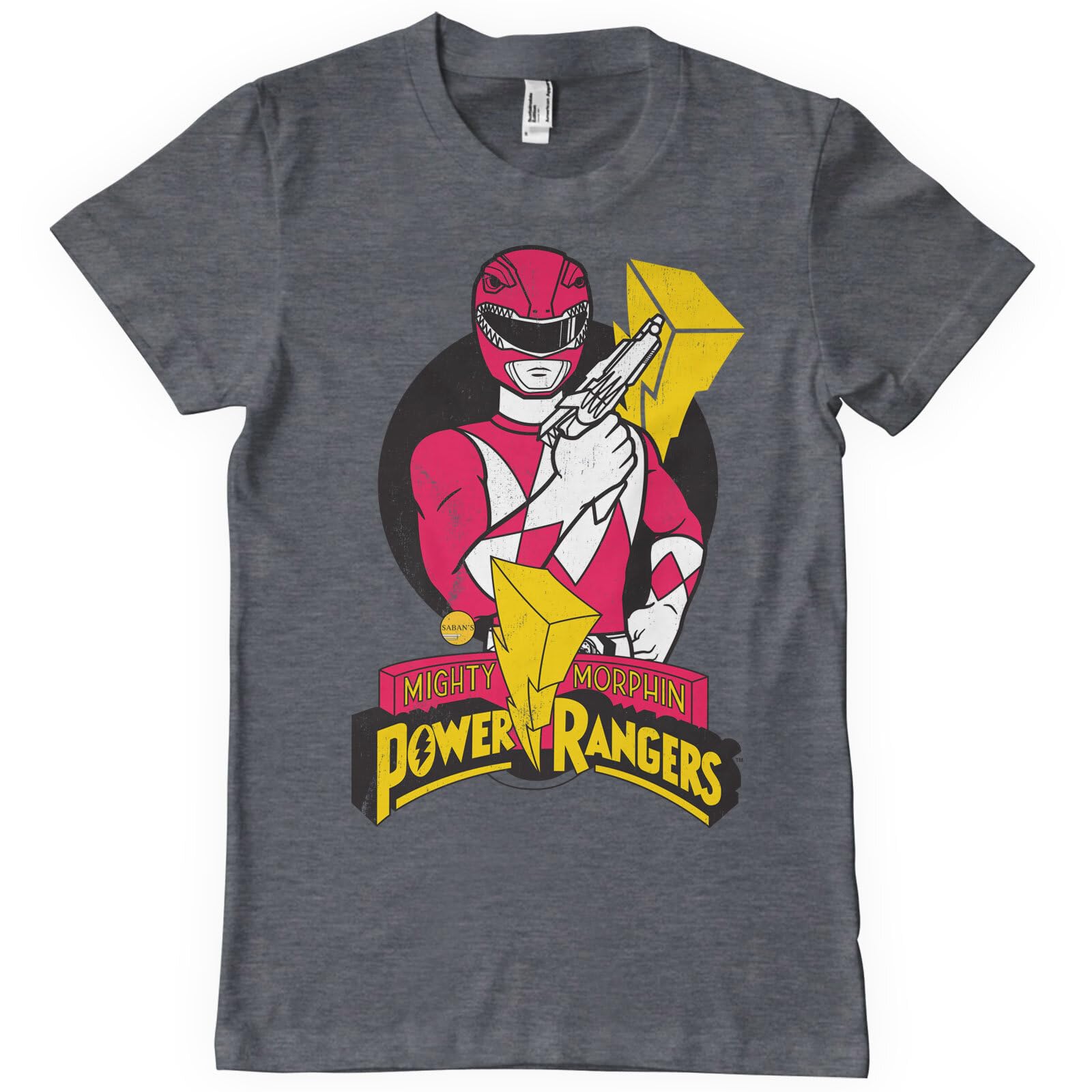 Power Rangers Officially Licensed Red Ranger Pose Mens T-Shirt (Dark-Heather), Large