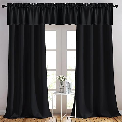 NICETOWN 2 paneles de cortinas opacas con ojales de 52 x 108 pulgadas de largo con 4 paneles de 42 x 16 pulgadas de largo, cenefas opacas para