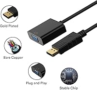 Vista 3 de Adaptador, DisplayPort (DP) a VGA macho a hembra convertidor (negro)