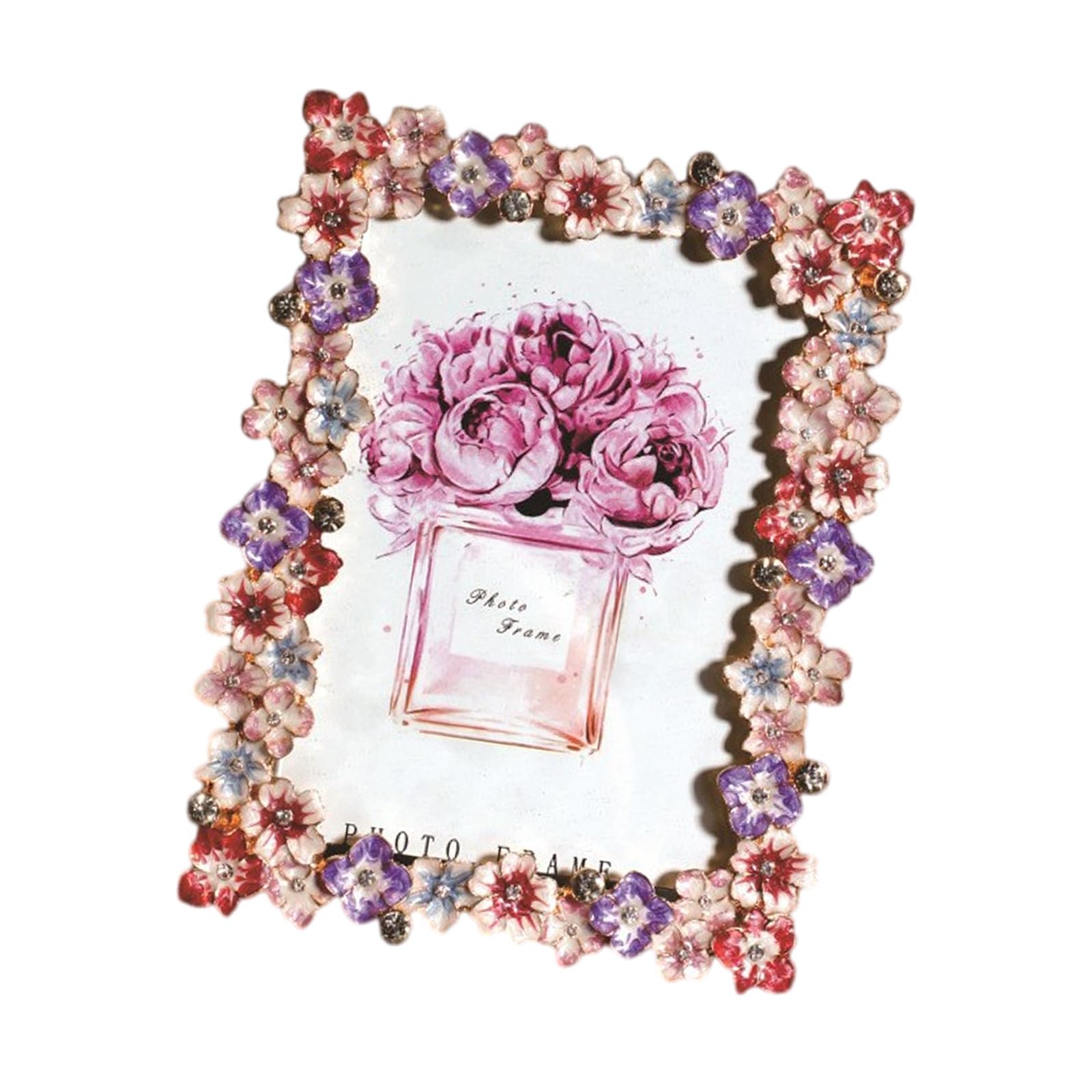 Ekoama Elegant Metal Photo Frame With Delicate Enameled Floral Pattern Picture Frame For Home Decors And Tabletop Shelf Display