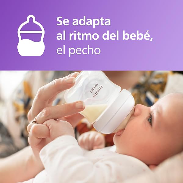 Detalle del biberón Philips Avent Natural Response con tetina de flujo adaptado.