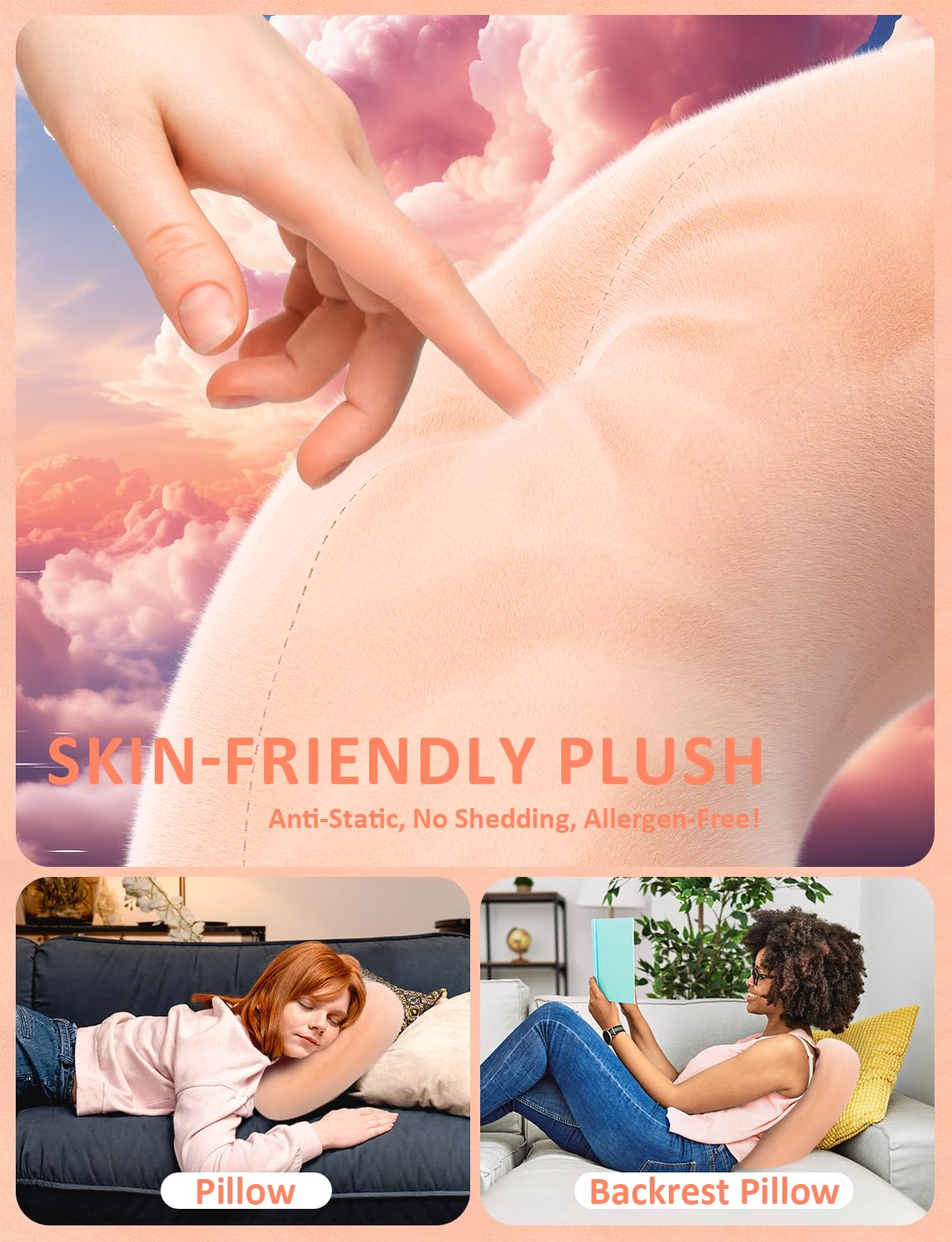 TRYONE für iPad Kissen Halter eReader Ständer mit 2 Abnehmbaren Tabletts & Plüschkissen, 360° Verstellbarer Tablet Halterung im Bett Tisch für Kindle/iPad/Ebook/Handy, Alle von 4.7-16.1 Zoll (Rosa)