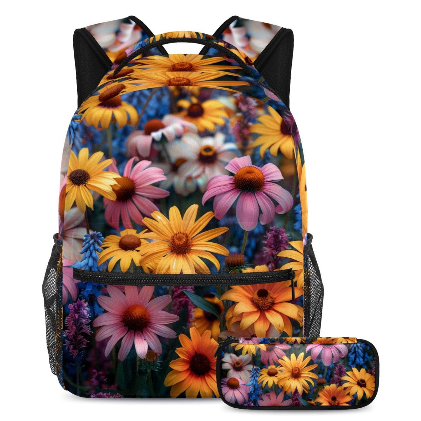 Sac à dos et trousse à crayons fleurs grande capacité pour l'école - 7