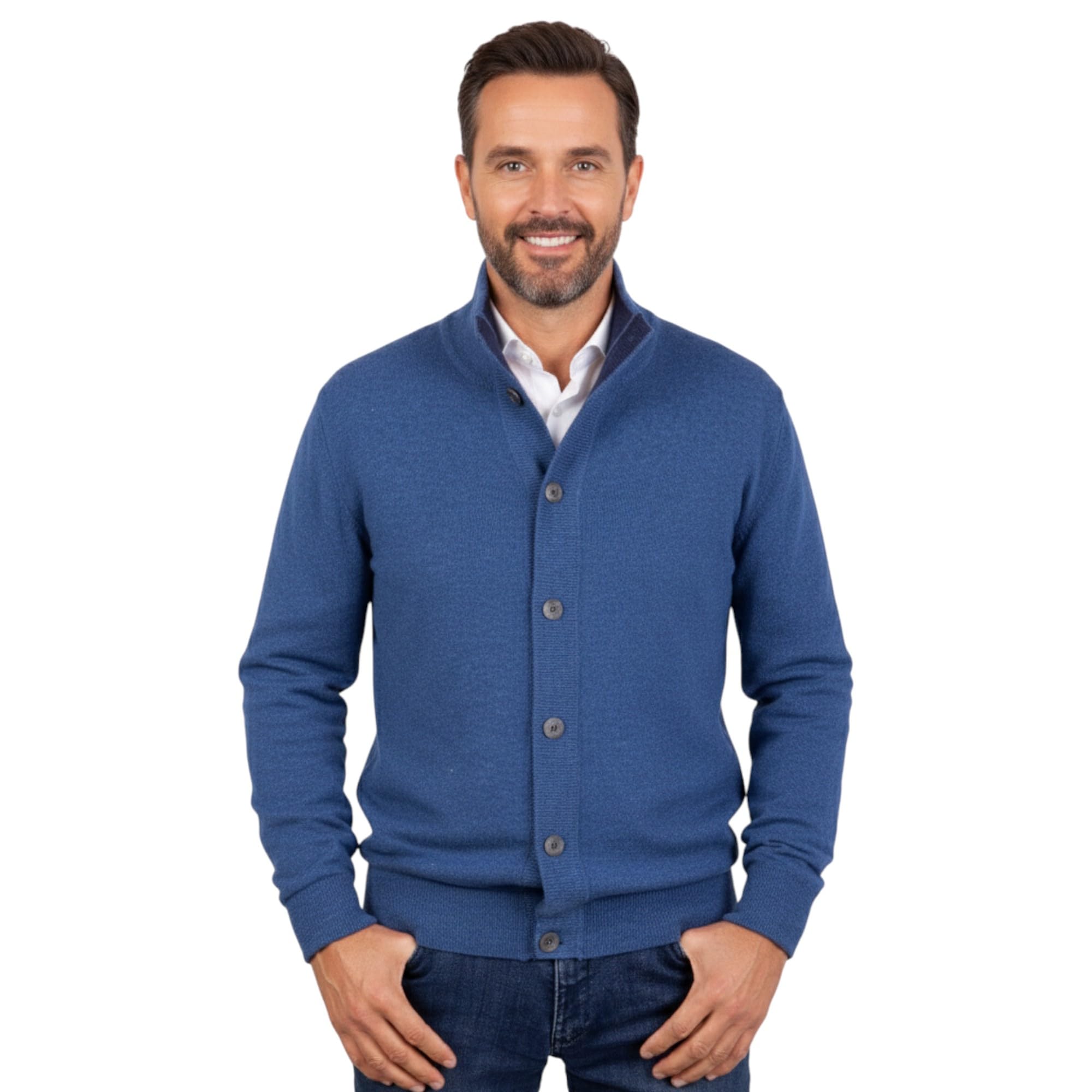 Men's Jacket mere Blend Cardigan Buttons Made in Italy Silk Sweater Pullover Long Sleeve Merino Wool mere Sweater Beige Blue Grey Knit Winter Clothing Gift, denim, XL