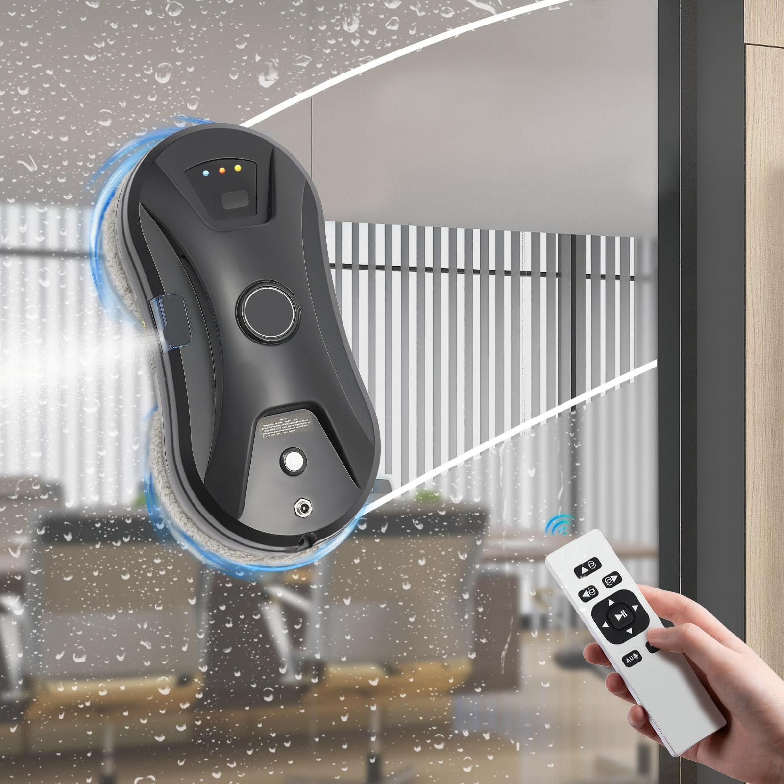 Robot limpiador de ventanas inteligente con potencia de succión de 2800 Pa y cuerda de seguridad | incluye mando a distancia y 10 almohadillas de limpieza, navegación automática para limpieza