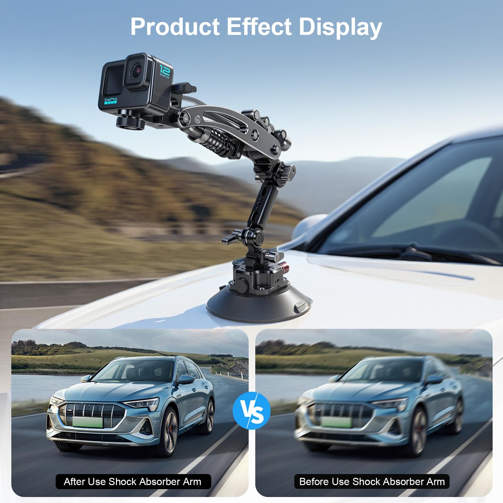 MR01 Braccio idraulico per videocamera MECHRIG - Supporto per auto a ventosa da 15 cm con guida NATO a sgancio rapido, braccio ammortizzatore per DJI Osmo Pocket 3/Inst 360/Go Pro