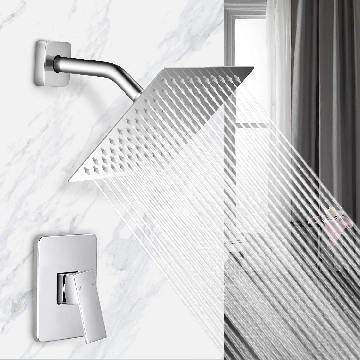 Black Friday - 50% OFF HGN Shower Faucet Set Chrome, Bathroom Rain Mixer Shower Head Set Wall Mounted Rainfall Shower System Single Handle Shower Trim Kit with Rough-in Valve Best Cyber Deals 🔥 HGN Shower Faucet Set Chrome, Bathroom Rain Mixer Shower Head Set Wall Mounted Rainfall Shower System Single Handle Shower Trim Kit with Rough-in Valve