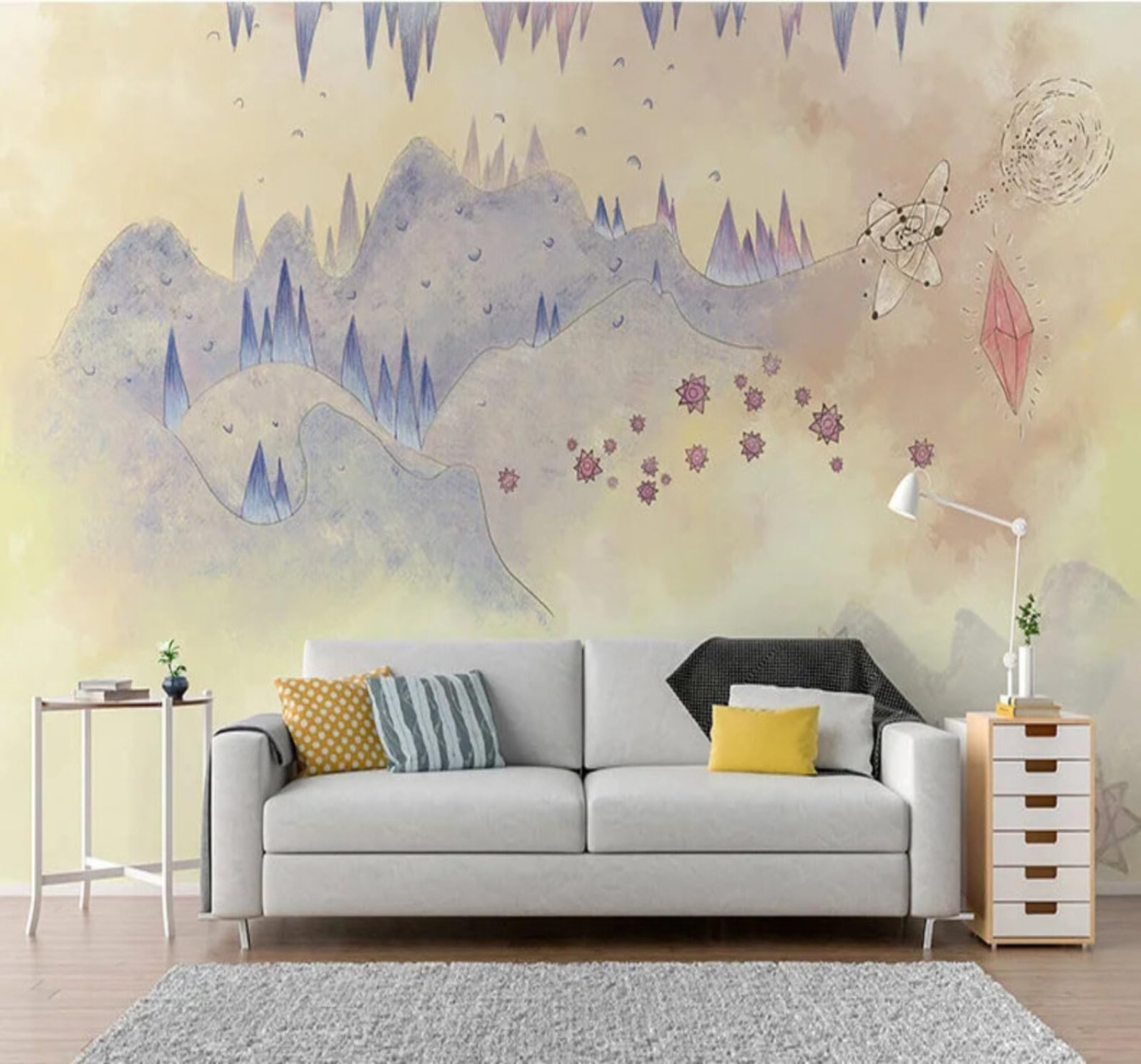 Xlming 200Cm×140Cm(B×H) Cartoon Abstract Hand Drawn Watercolour Mountain Peaks 3D Wallpaper Silky Texture Home Study Office Grey Dining Room Sofa Bedroom Living Room Tv Backdrop-200Cm×140Cm