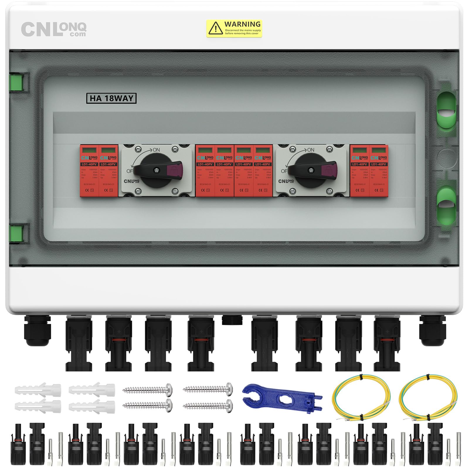 Protezione da Sovratensione Solare PV DC1000V 32A Sezionatore Solare 4 ingressi 4 uscite e Scaricatore di Sovratensione con Scatola di Giunzione Impermeabile IP65 per Pannelli Fotovoltaici