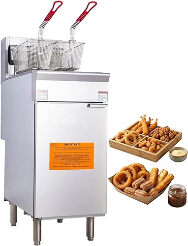 Freidora de propano comercial de alta resistencia, freidora de gas de acero inoxidable de 4 tubos de 120,000 BTU, capacidad de 50 libras
