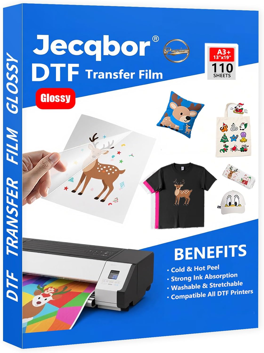 DTF Transfer Film Paper 13x19" A3+ 110 Sheets for All DTF Printer&Dark Fabric, Photo Direct to Film Transfer Paper Sheets, Clear PET Heat Transfer Printable Paper for DIY Custom Logo T-Shirts Textile