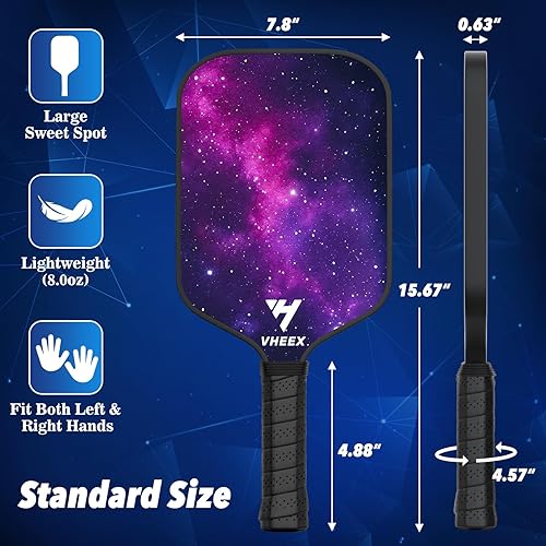 Vista 5 de Juego de 4 palas de pickleball de fibra de carbono de 0.63 pulgadas, ligeras, silenciosas, para interiores y exteriores, equipo de pickleball con 4