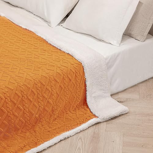 Miniatura 4 de K.Garden Manta de forro polar Sherpa para sofá, súper suave y acogedora, manta de felpa gruesa y cálida para invierno, manta reversible gruesa y